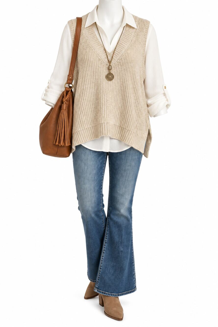 Vince Camuto Oversized Slouchy V Neck Sweater Cream Cozy Layer Womens XXL NWT